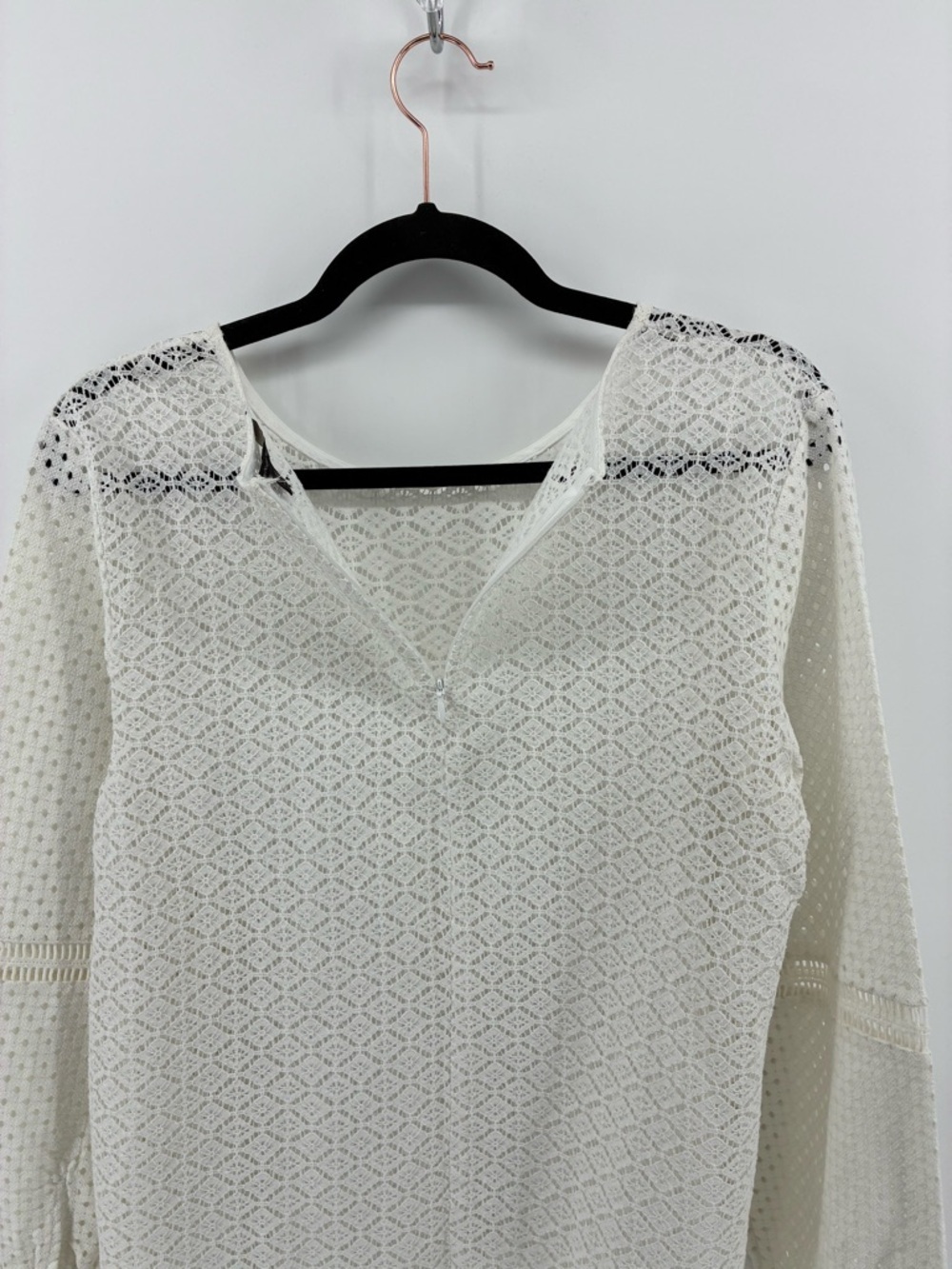 Lace Knit Long-Sleeve Top - White - Picture 7 of 10